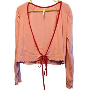 Anthropologie pink ribbed wrap top